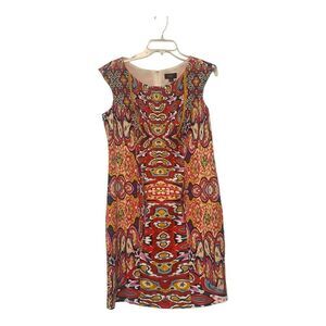ILE New York Dress Size 8 Red Pink Blue Graphic Cap Sleeve Stretch